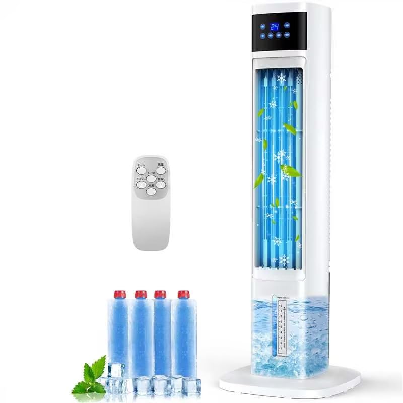 冷風機 加湿器 95cm タワーファン　首振り　スポットクーラー　4L 扇風機 Amazon | 冷風機 強力 【保冷パック4個付き・タワー型】 冷風扇 タワー